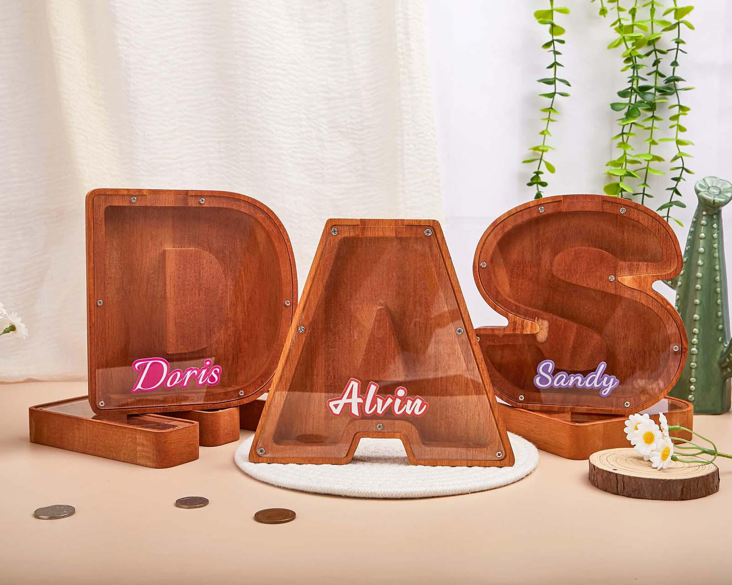 Custom Initial Coin Bank with Name,Personalized Name Piggy Bank, Wood Gift For Kids,Wooden Piggy Bank,Neutral Baby Shower Gift