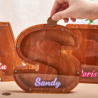 Custom Initial Coin Bank with Name,Personalized Name Piggy Bank, Wood Gift For Kids,Wooden Piggy Bank,Neutral Baby Shower Gift