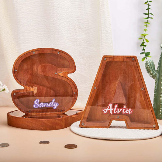Alphabet Initial Letter Bank,Personalized Letter Name Piggy Bank,Custom Wooden Initial Coin Bank, Kids Keepsake,Wooden Money Box