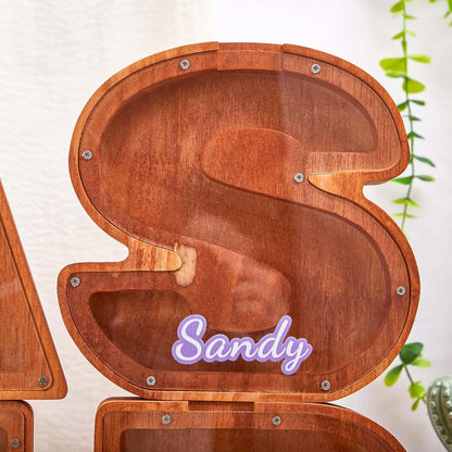 Personalized Letter Name Piggy Bank,Custom Wooden Initial Coin Bank, Kids Keepsake,Wooden Money Box,Name Piggy Bank,Gift for Child