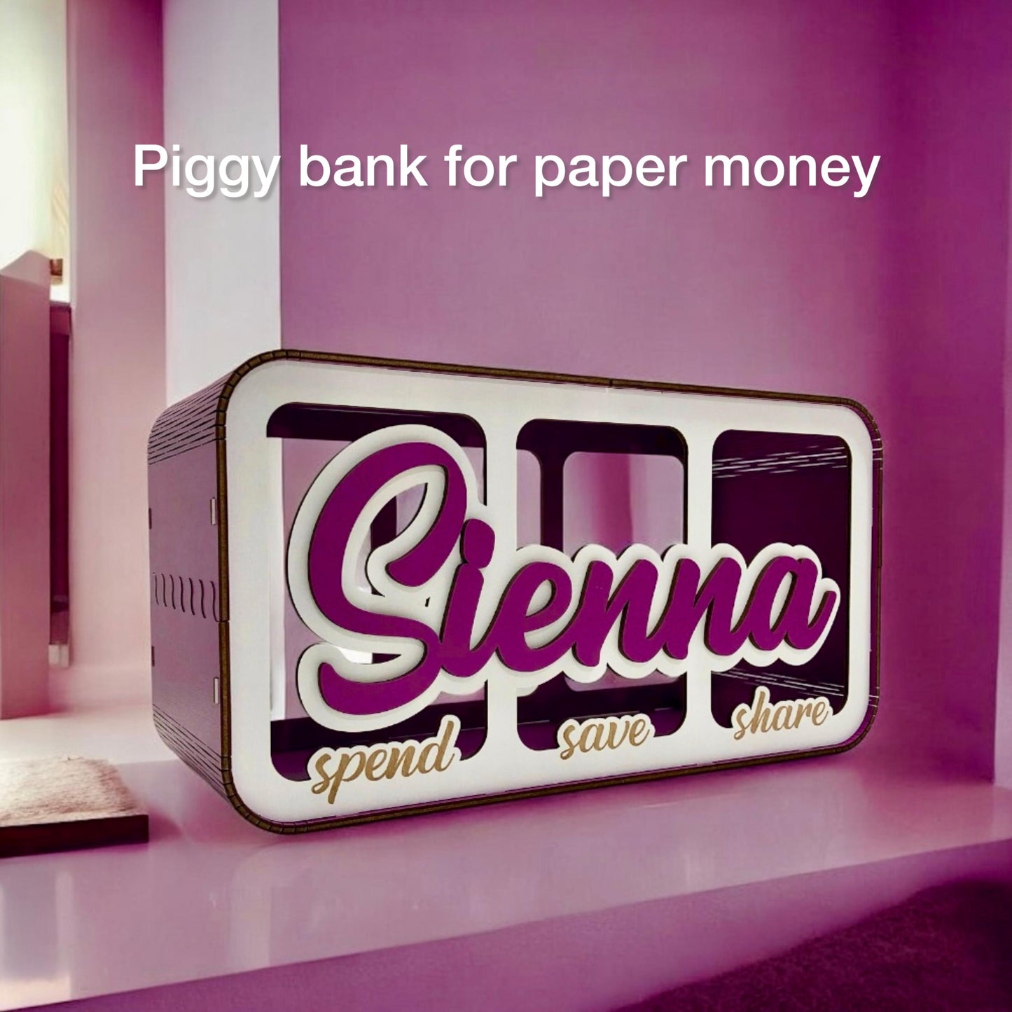 Save Spend Share Bank • Personalized Wooden Piggy Bank • Kids Gift