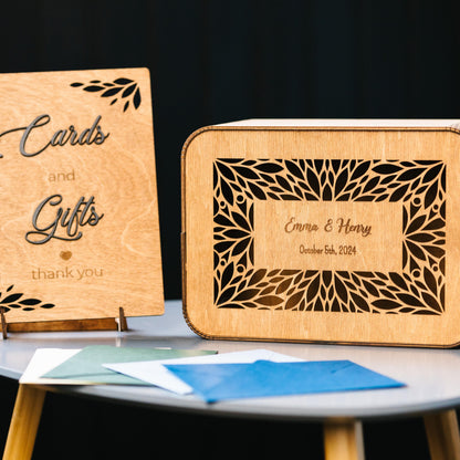 Personalized Wooden Wedding Card Box: Engraved Modern Rustic Reception Decor