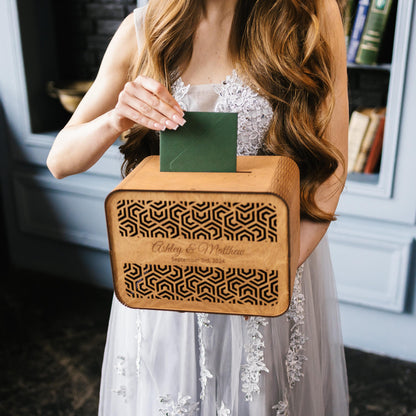 Personalized Wooden Wedding Card Box: Engraved Modern Rustic Reception Decor