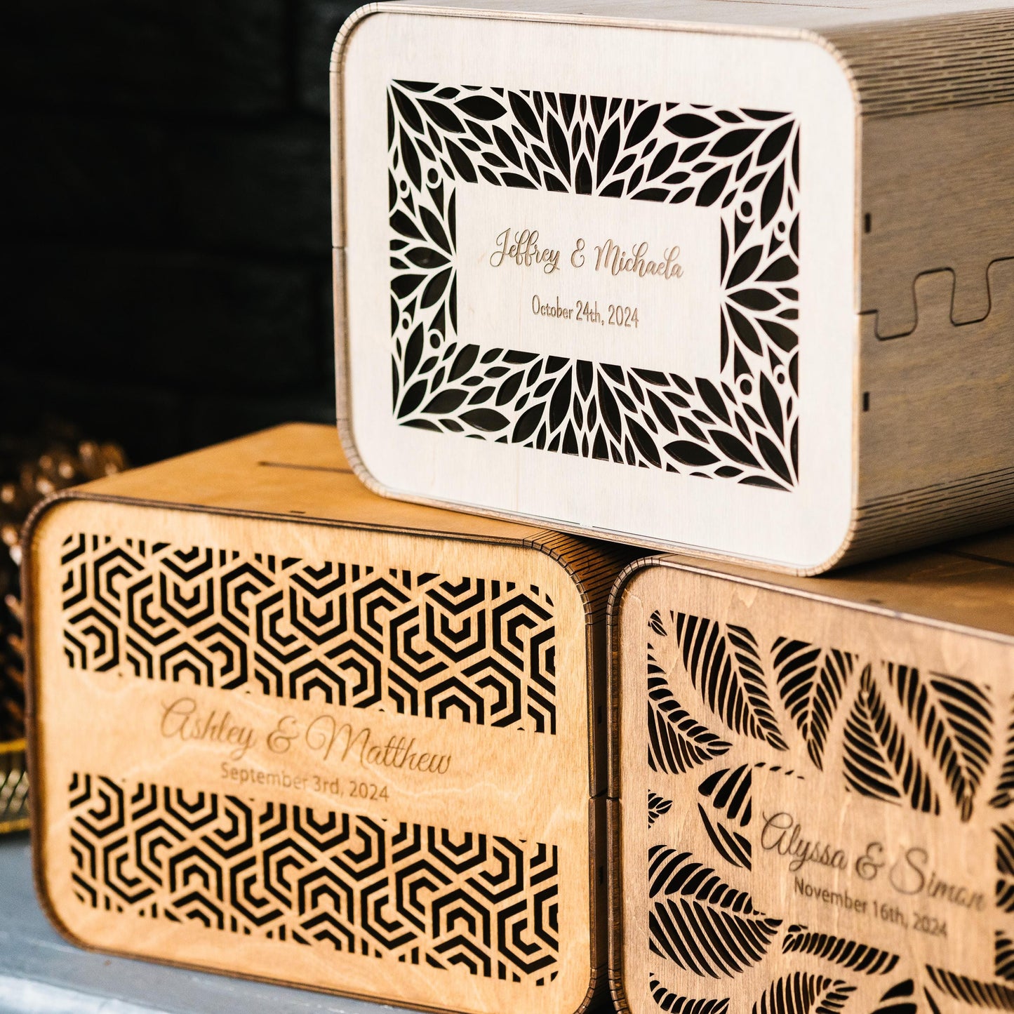 Personalized Wedding Card Box: Rustic Wooden Cards & Gifts Keepsake, Engagement Gift for Couple