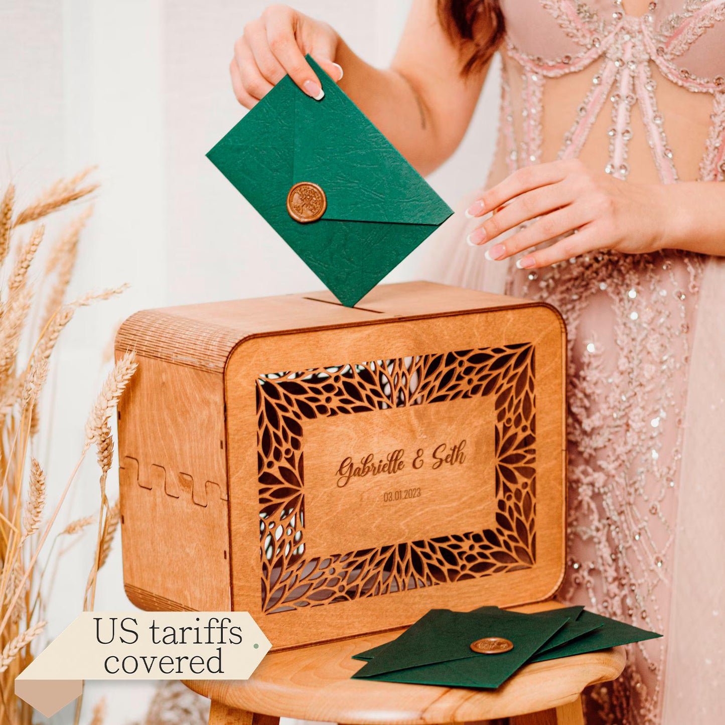 Personalized Wedding Card Box: Rustic Wooden Cards & Gifts Keepsake, Engagement Gift for Couple