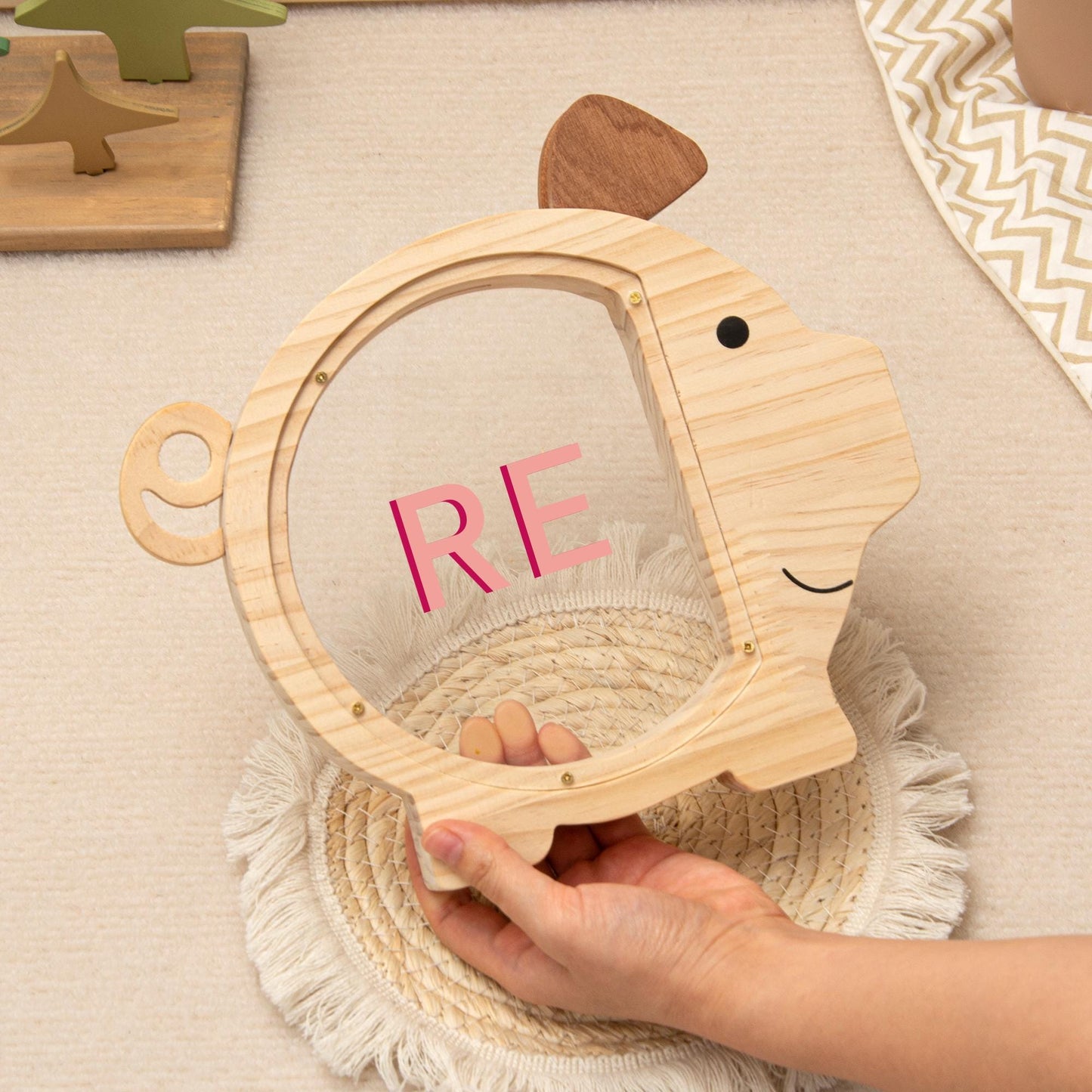 Custom Name Kids Pig Piggy Bank, Personalized Toddler Wooden Money Box, Back to School & Birthday Gift for Children