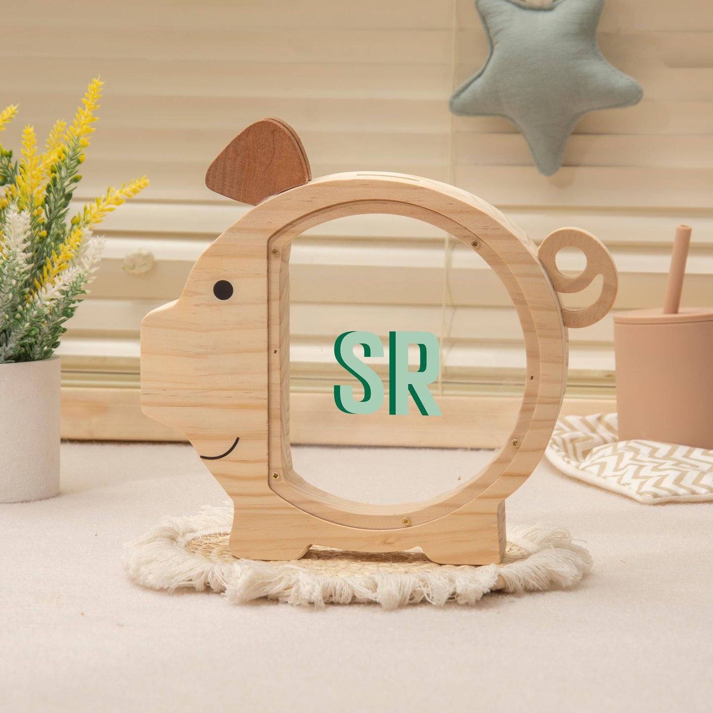 Custom Name Kids Pig Piggy Bank, Personalized Toddler Wooden Money Box, Back to School & Birthday Gift for Children