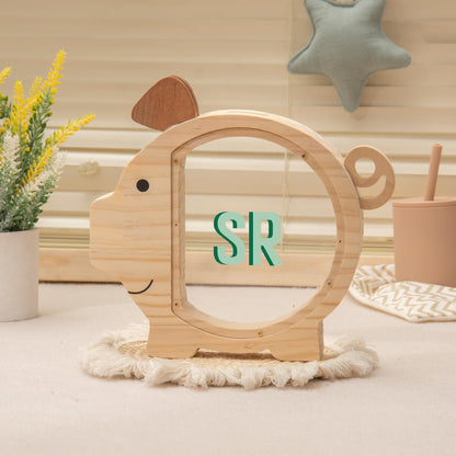 Custom Name Kids Pig Piggy Bank, Personalized Toddler Wooden Money Box, Back to School & Birthday Gift for Children