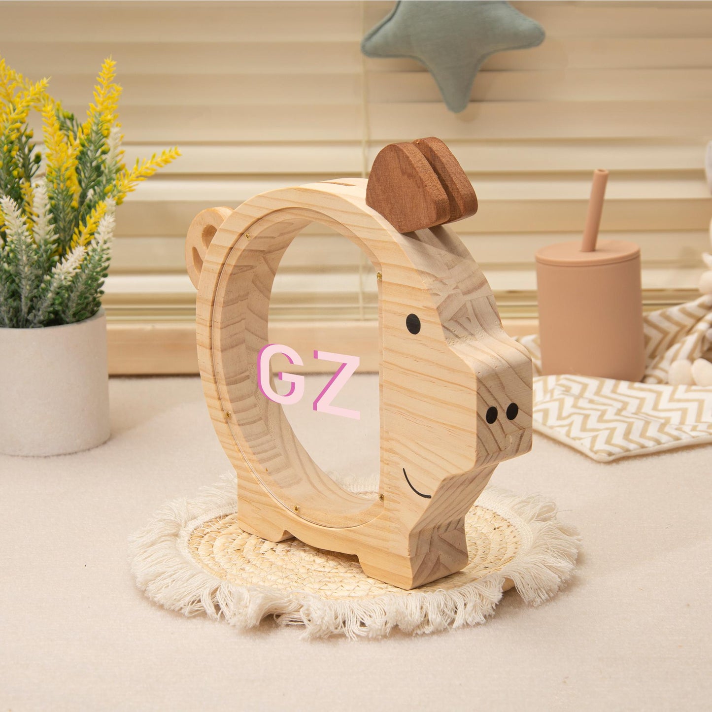 Custom Name Kids Pig Piggy Bank, Personalized Toddler Wooden Money Box, Back to School & Birthday Gift for Children