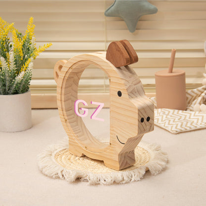 Custom Name Kids Pig Piggy Bank, Personalized Toddler Wooden Money Box, Back to School & Birthday Gift for Children