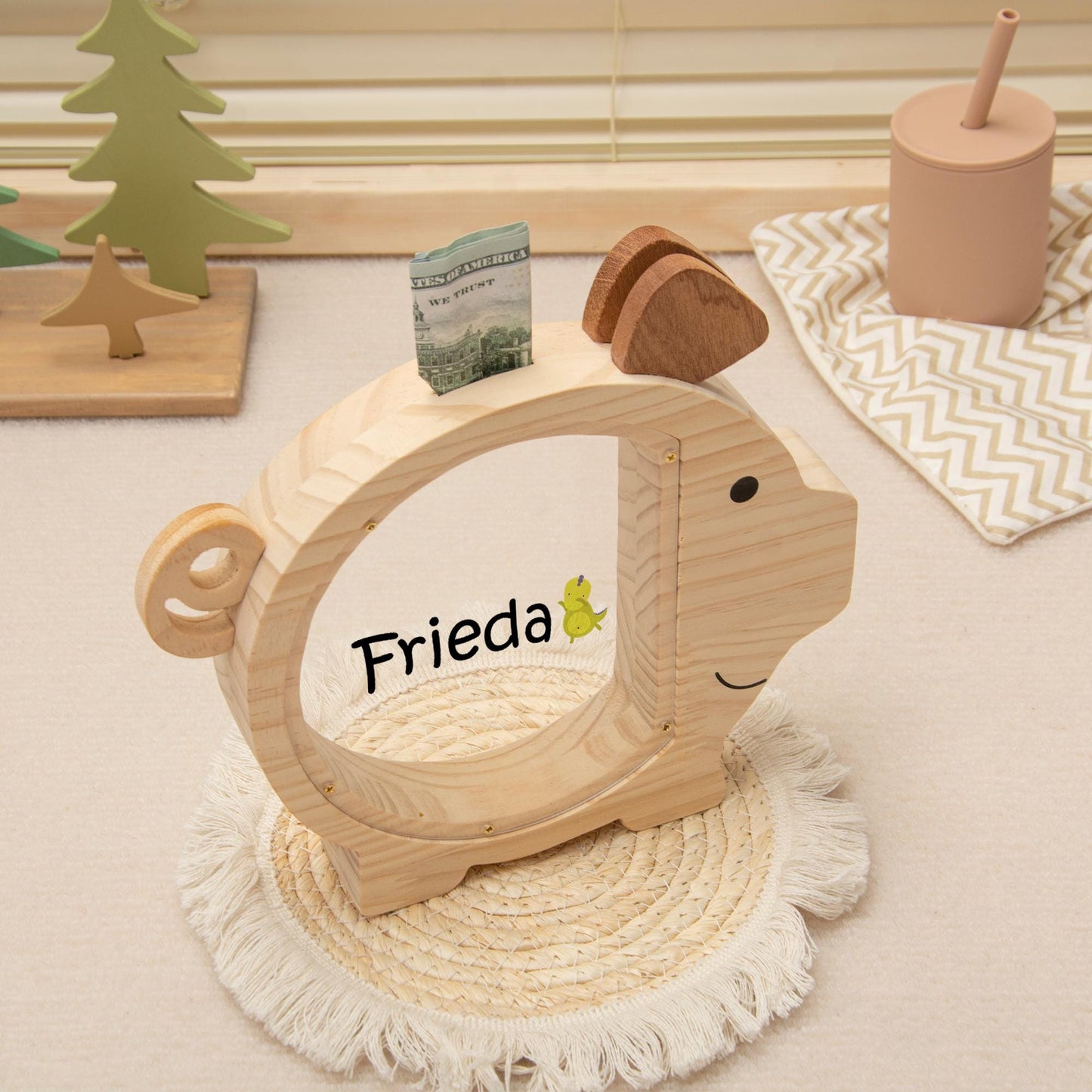 Custom Wooden Piggy Bank with Name, Personalized Coin Bank for Boys and Girls, Kids Birthday & Baby Shower Gift, Toddler Cash Box