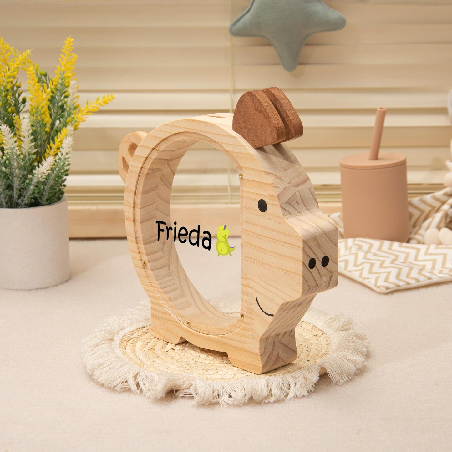 Custom Wooden Piggy Bank with Name, Personalized Coin Bank for Boys and Girls, Kids Birthday & Baby Shower Gift, Toddler Cash Box