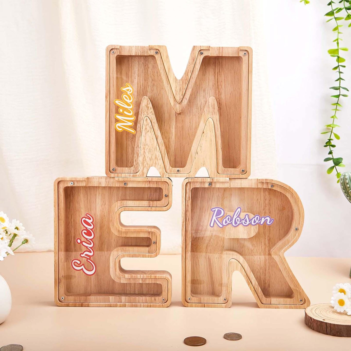 Custom Initial Coin Bank,Wooden Letter Piggy Bank,Name Piggy Bank,Wooden Money Box,Money Box,Gift for Child, Baby Boy Gift, Baby Gift