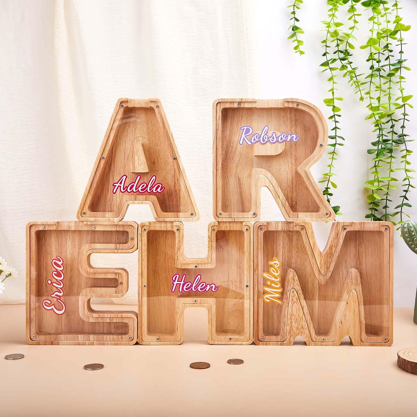 Custom Initial Coin Bank,Wooden Letter Piggy Bank,Name Piggy Bank,Wooden Money Box,Money Box,Gift for Child, Baby Boy Gift, Baby Gift