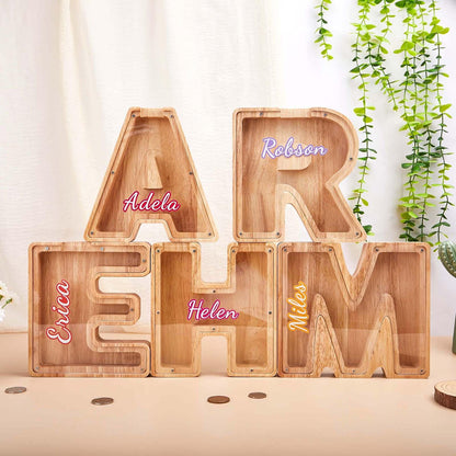 Custom Initial Coin Bank,Wooden Letter Piggy Bank,Name Piggy Bank,Wooden Money Box,Money Box,Gift for Child, Baby Boy Gift, Baby Gift