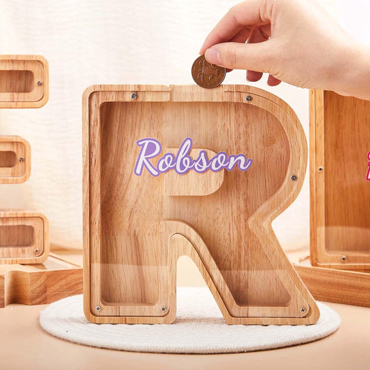 Custom Initial Coin Bank,Wooden Letter Piggy Bank,Name Piggy Bank,Wooden Money Box,Money Box,Gift for Child, Baby Boy Gift, Baby Gift