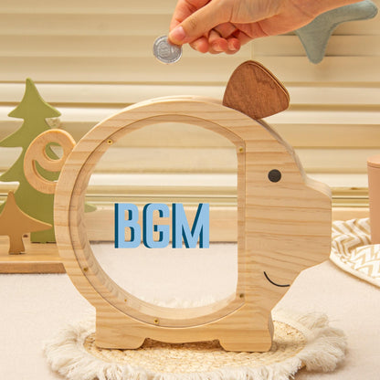 Custom Name Kids Pig Piggy Bank, Personalized Toddler Wooden Money Box, Back to School & Birthday Gift for Children