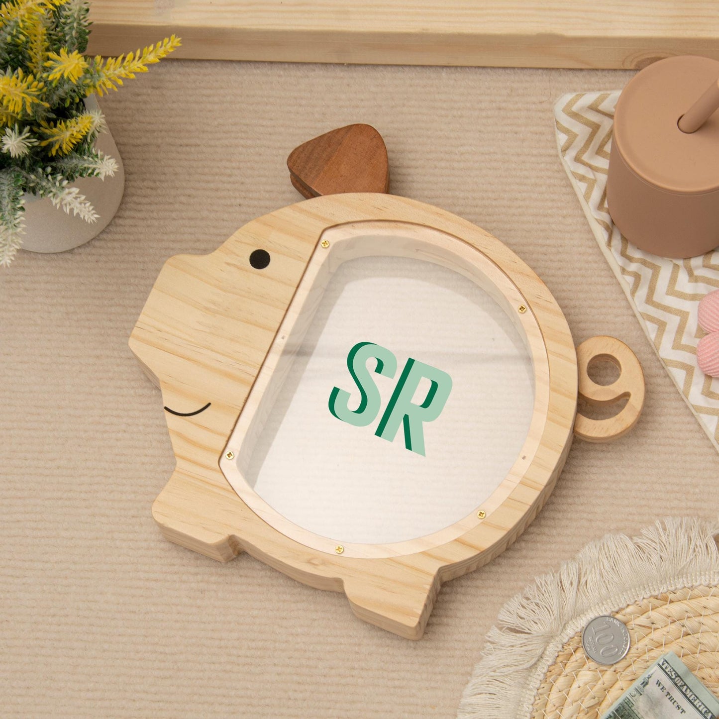 Custom Name Kids Pig Piggy Bank, Personalized Toddler Wooden Money Box, Back to School & Birthday Gift for Children