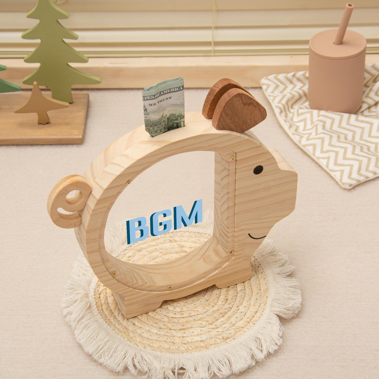 Custom Name Kids Pig Piggy Bank, Personalized Toddler Wooden Money Box, Back to School & Birthday Gift for Children