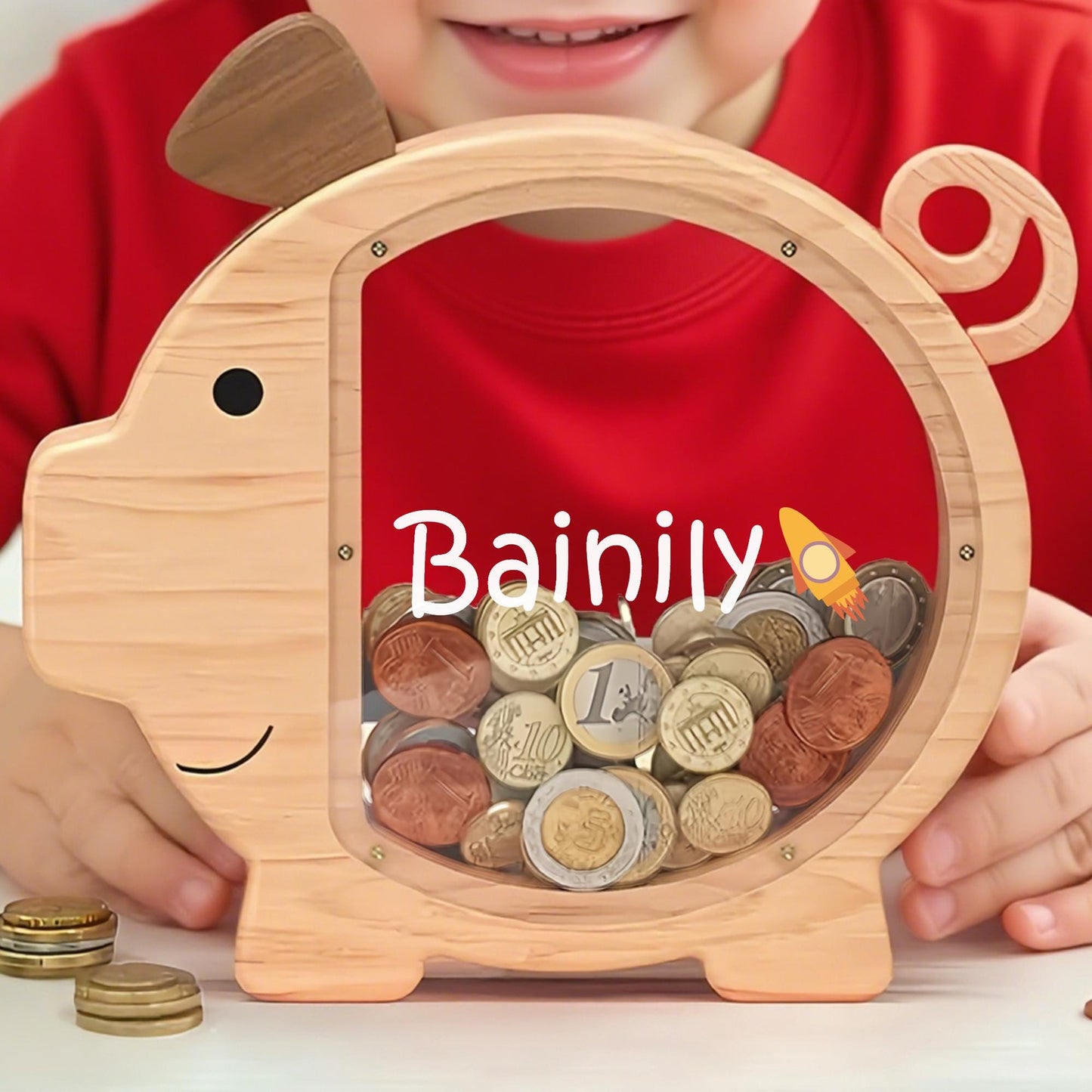 Custom Wooden Piggy Bank with Name, Personalized Coin Bank for Boys and Girls, Kids Birthday & Baby Shower Gift, Toddler Cash Box