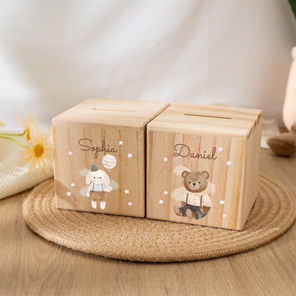 Personalized Name Piggy Bank,Wooden Animal Money Box,Baby Christmas Gifts,Baptism Gift,Birthday Party Gift for Kids,Baby Shower Gifts