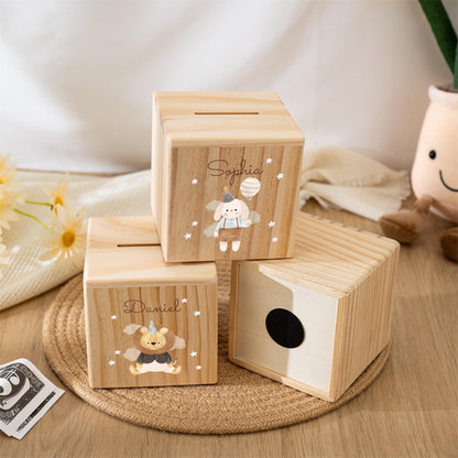 Personalized Name Piggy Bank,Wooden Animal Money Box,Baby Christmas Gifts,Baptism Gift,Birthday Party Gift for Kids,Baby Shower Gifts