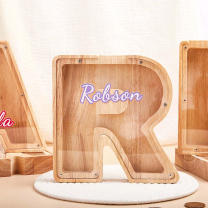 Custom Initial Coin Bank,Wooden Letter Piggy Bank,Name Piggy Bank,Wooden Money Box,Money Box,Gift for Child, Baby Boy Gift, Baby Gift