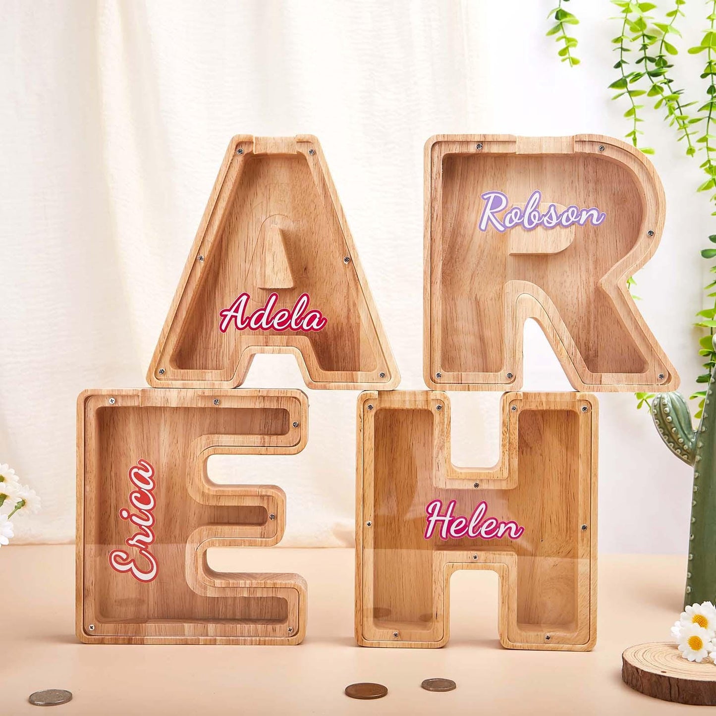 Custom Initial Coin Bank,Wooden Letter Piggy Bank,Name Piggy Bank,Wooden Money Box,Money Box,Gift for Child, Baby Boy Gift, Baby Gift