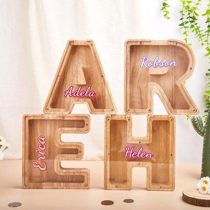 Custom Initial Coin Bank,Wooden Letter Piggy Bank,Name Piggy Bank,Wooden Money Box,Money Box,Gift for Child, Baby Boy Gift, Baby Gift