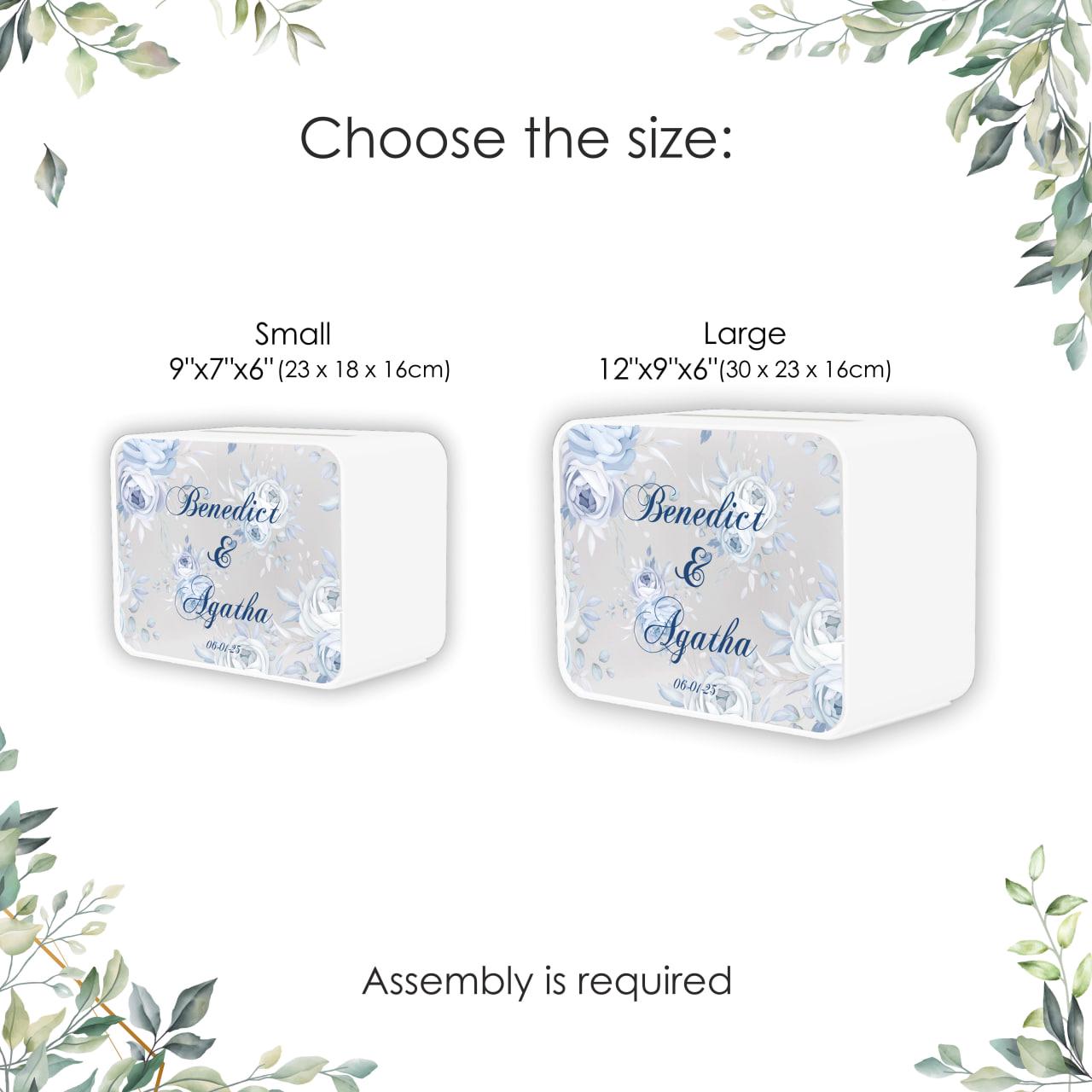 Personalized Floral Wedding Card Box: Blue & White Regency Style Decor