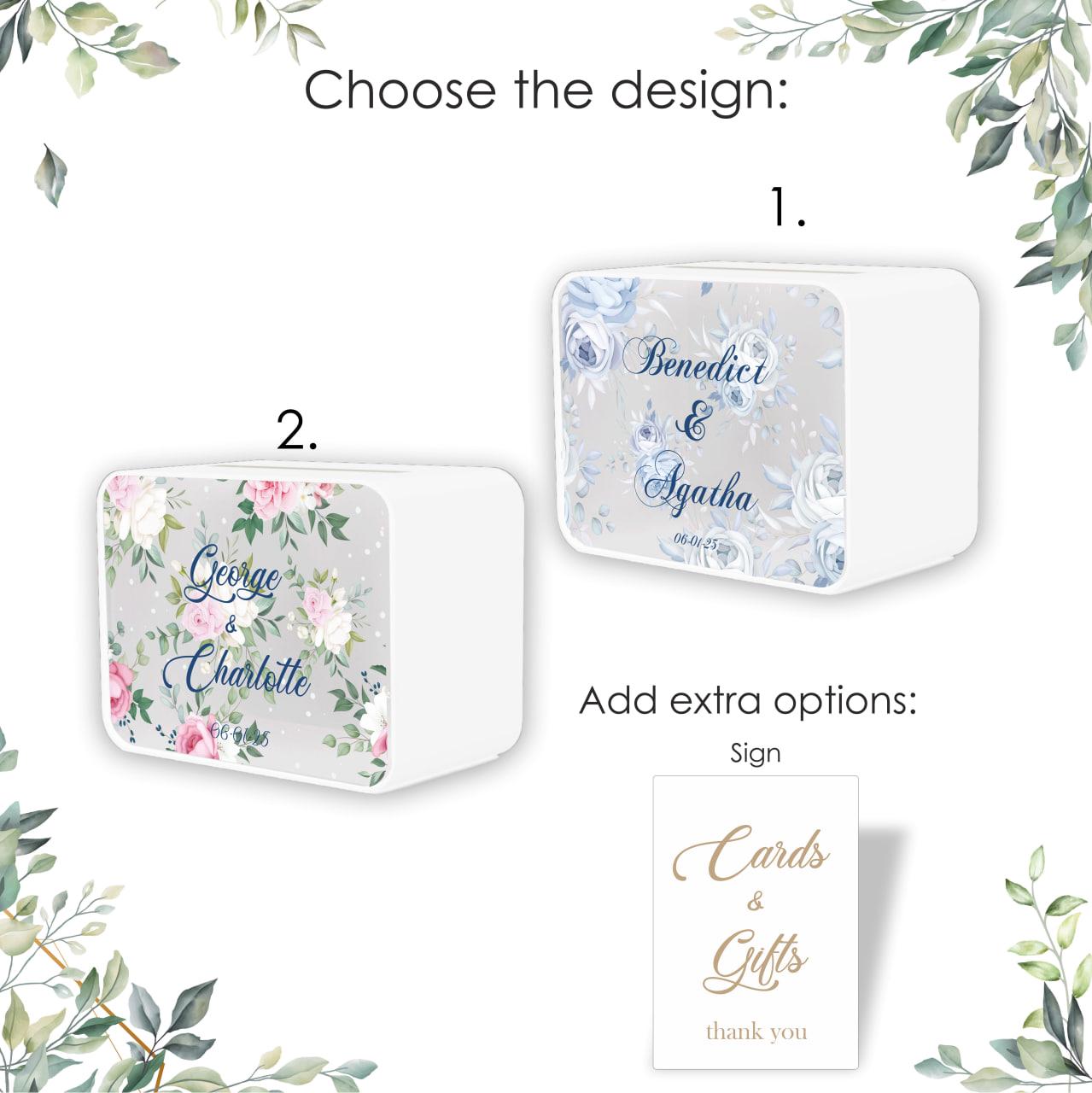 Personalized Floral Wedding Card Box: Blue & White Regency Style Decor