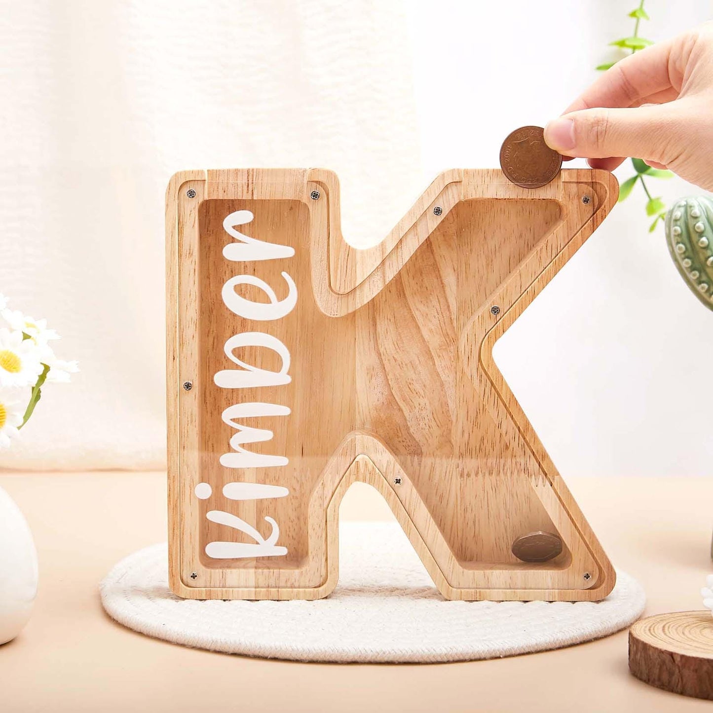 Custom Name Coin Bank,Personalized Large Wooden Kids Letter Piggy Bank, Wood Gift For Kids,Wood Alphabet Letter Bank Money Box Birthday