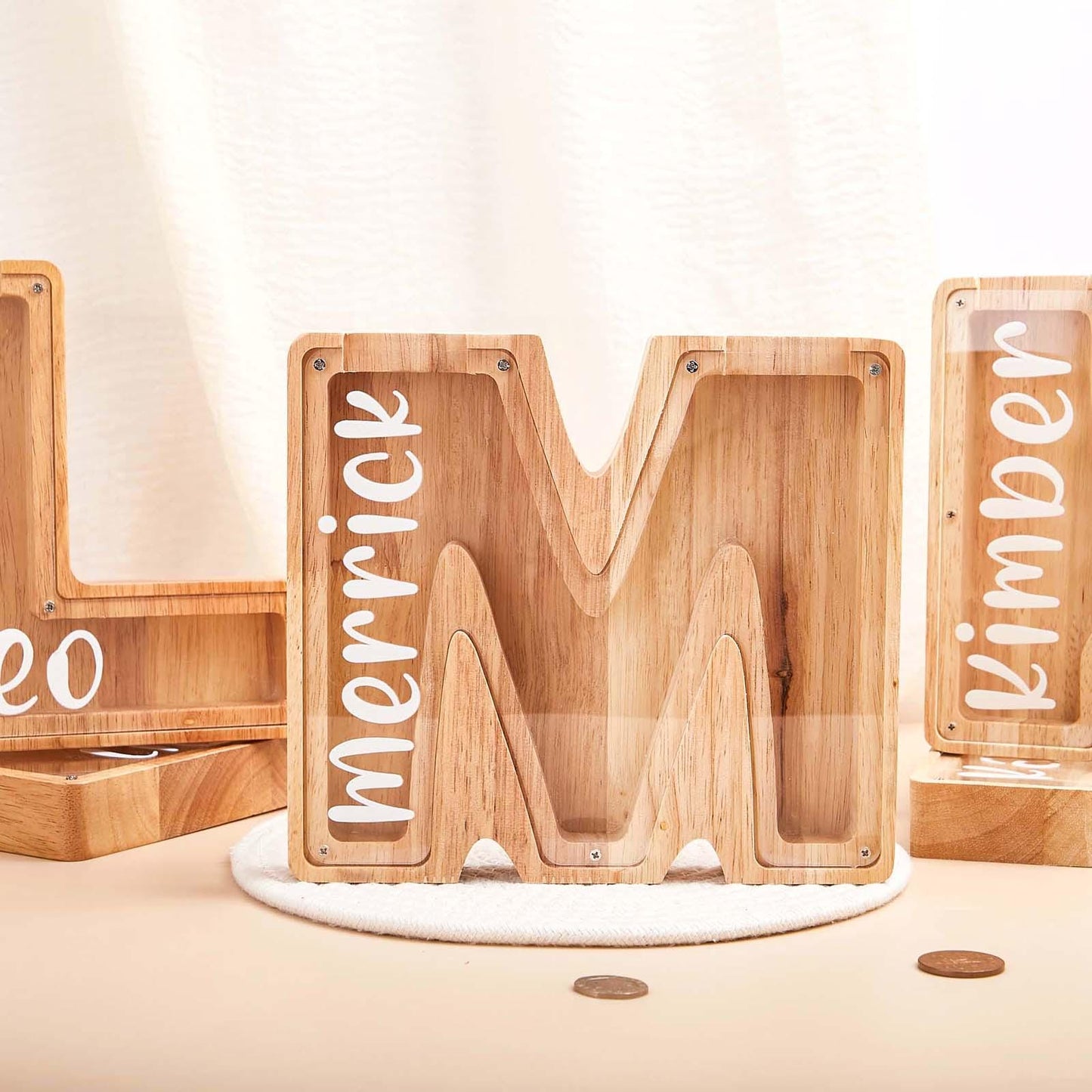 Custom Name Coin Bank,Personalized Large Wooden Kids Letter Piggy Bank, Wood Gift For Kids,Wood Alphabet Letter Bank Money Box Birthday