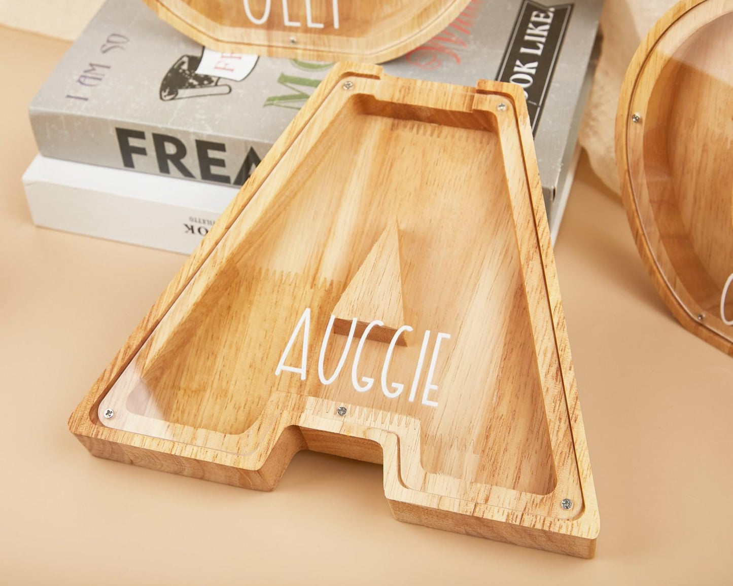 Name Letter Piggy Bank,Personalized Piggy Bank,Christmas Gifts For Kids,Wooden Nursery Decor,Baby Shower Name & Text Coin Bank for Kids