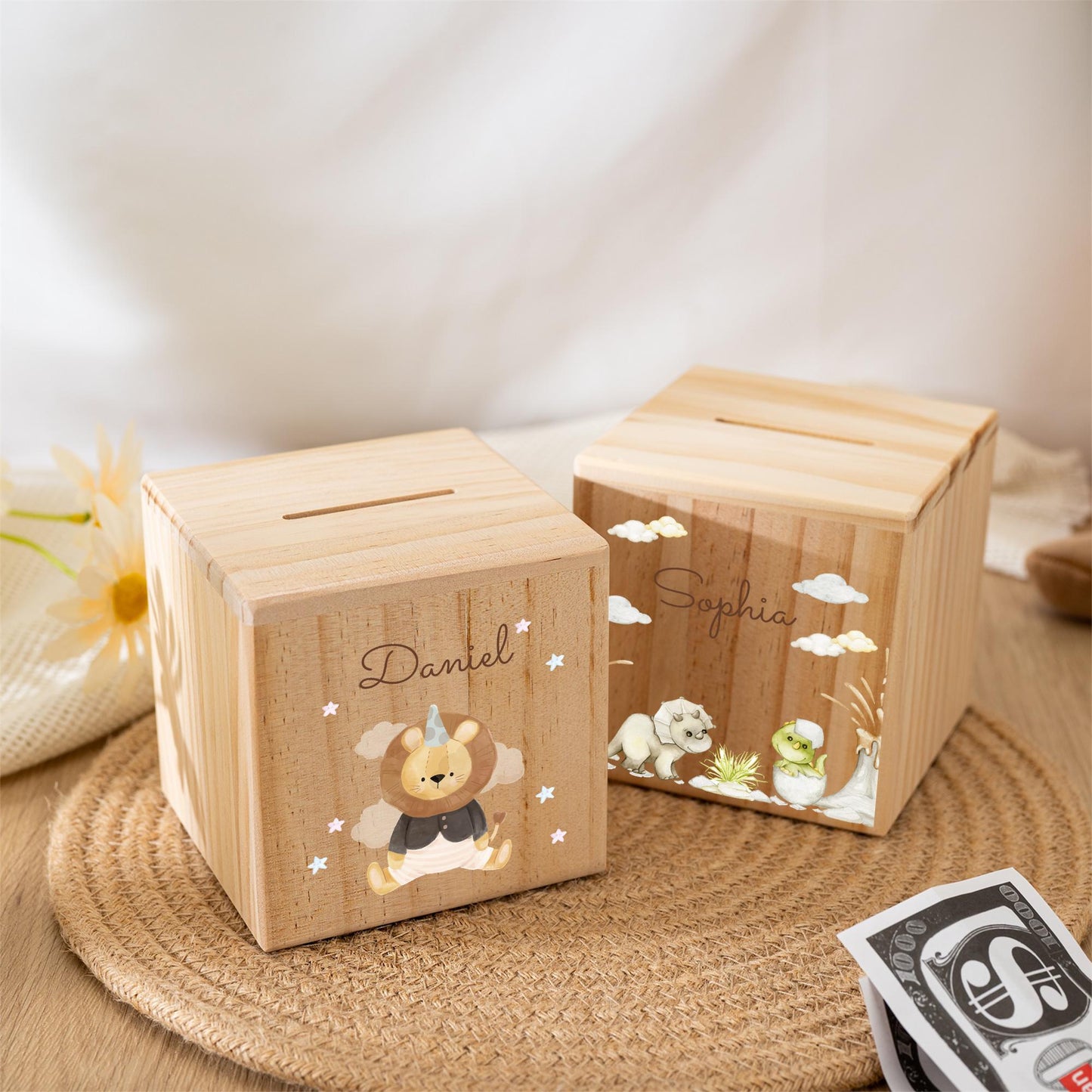 Personalized Name Piggy Bank,Wooden Animal Money Box,Baby Christmas Gifts,Baptism Gift,Birthday Party Gift for Kids,Baby Shower Gifts
