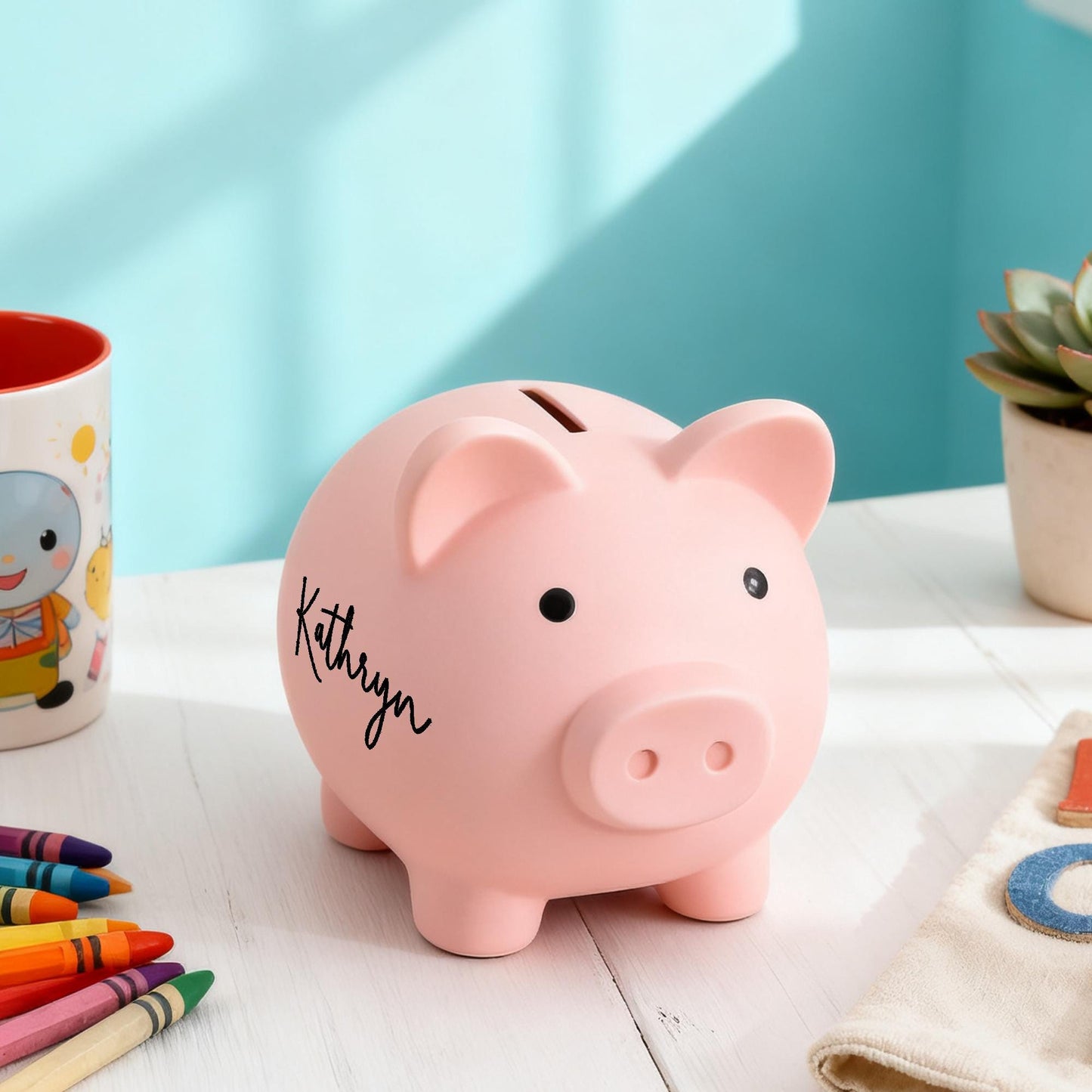 Personalized Piggy Bank - Custom Engraved Plastic Coin Bank, Kids Gift