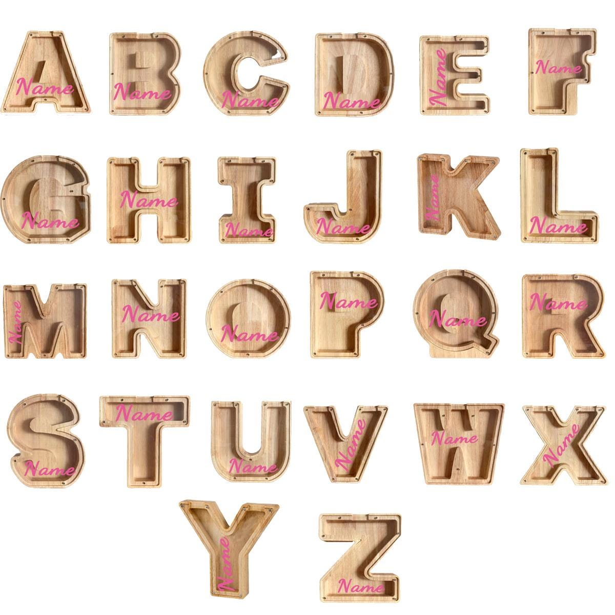 Personalized Large Wooden Kids Letter Piggy Bank, Wood Gift For Kids, Wood Alphabet Letter Bank Money Box Birthday, Custom Name Coin Bank