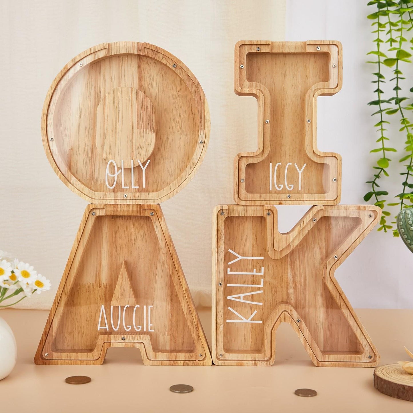 Letter Coin Bank for Kids,Wooden Bank,Wooden Piggy Bank,Personalized Gift for Children,Grandchild Gift,Gift for Kids,Wood Piggy Bank