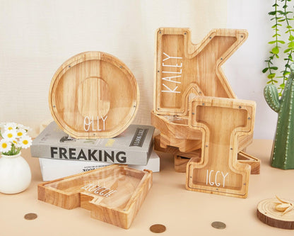 Letter Coin Bank for Kids,Wooden Bank,Wooden Piggy Bank,Personalized Gift for Children,Grandchild Gift,Gift for Kids,Wood Piggy Bank