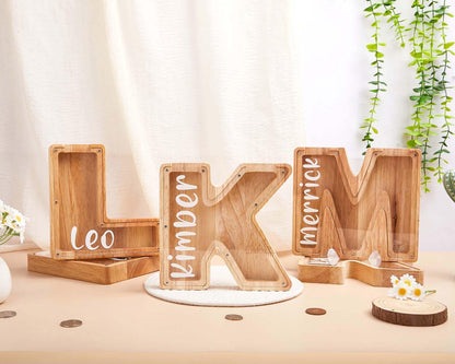 Custom Name Coin Bank,Personalized Large Wooden Kids Letter Piggy Bank, Wood Gift For Kids,Wood Alphabet Letter Bank Money Box Birthday