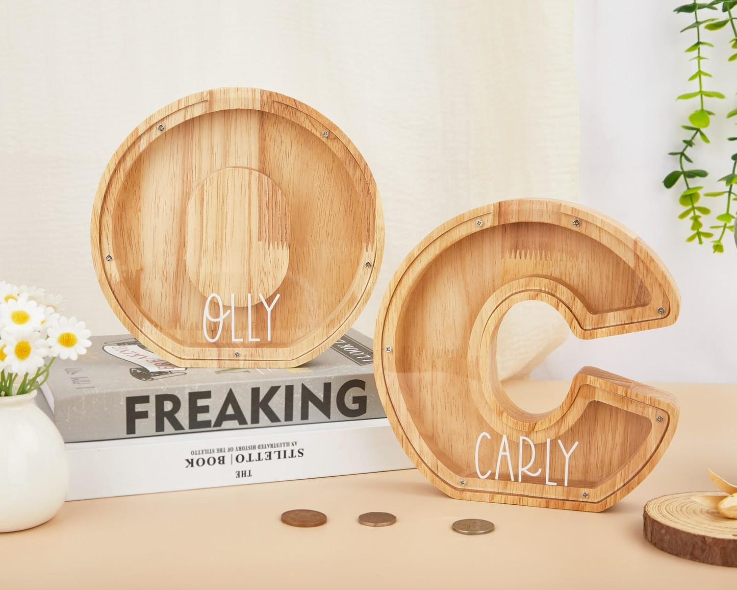 Personalized Wooden Letter Piggy Bank,Custom Name Coin Bank,Kids Girl Boy Birthday Gift,Unique Baby Shower Gift,Sibling Christmas Gift