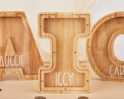 Name Letter Piggy Bank,Personalized Piggy Bank,Christmas Gifts For Kids,Wooden Nursery Decor,Baby Shower Name & Text Coin Bank for Kids