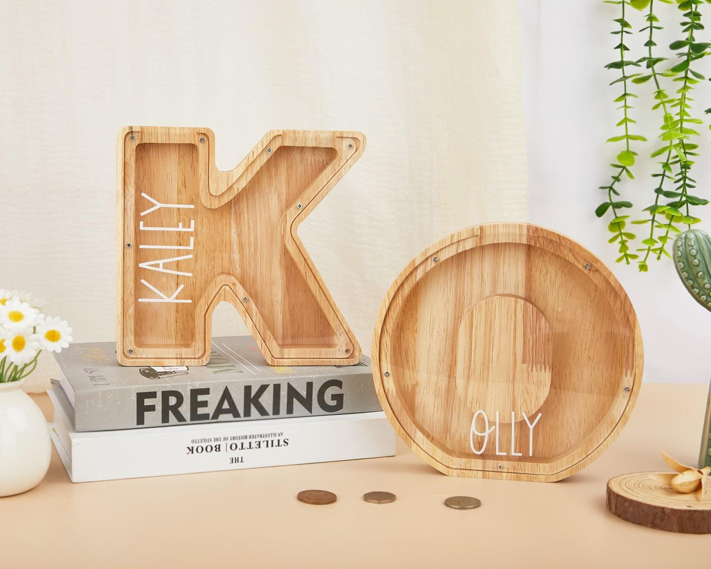 Name Letter Piggy Bank,Personalized Piggy Bank,Christmas Gifts For Kids,Wooden Nursery Decor,Baby Shower Name & Text Coin Bank for Kids