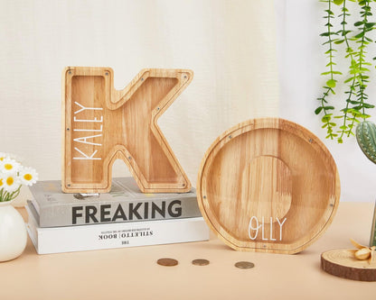 Name Letter Piggy Bank,Personalized Piggy Bank,Christmas Gifts For Kids,Wooden Nursery Decor,Baby Shower Name & Text Coin Bank for Kids