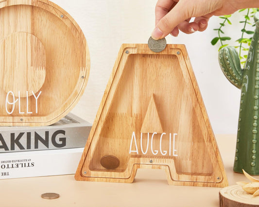 Name Letter Piggy Bank,Personalized Piggy Bank,Christmas Gifts For Kids,Wooden Nursery Decor,Baby Shower Name & Text Coin Bank for Kids