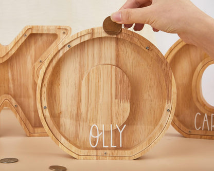 Personalized Wooden Initial Piggy Bank: Custom Name Coin Bank,Wood Alphabet Letter Bank Money Box Birthday,Wood Gift For Kids