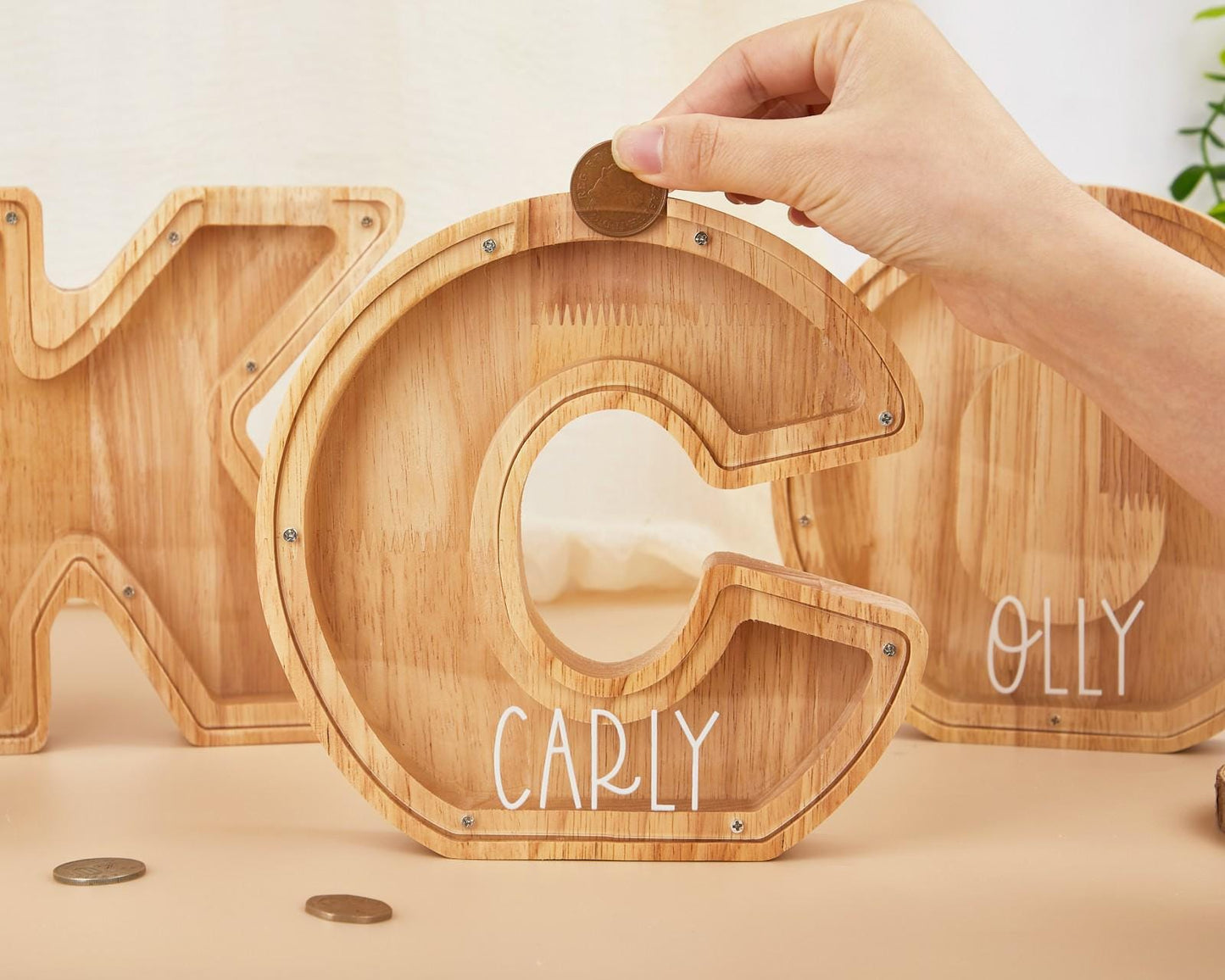 Name Letter Piggy Bank, Handmade Coin Bank,Custom Name Piggy Bank,Christmas Gifts For Kids,Wooden Nursery Decor,B-day Personalized