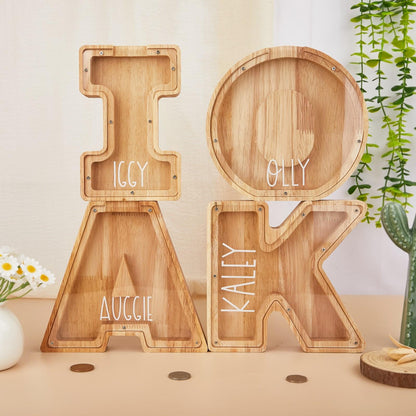Name Letter Piggy Bank, Handmade Coin Bank,Custom Name Piggy Bank,Christmas Gifts For Kids,Wooden Nursery Decor,B-day Personalized