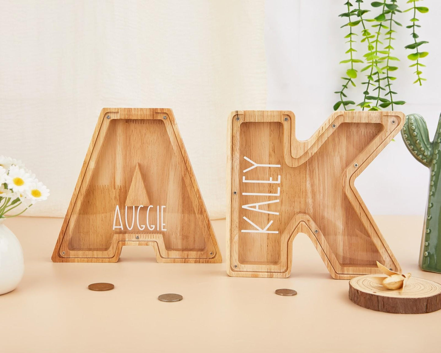 Name Letter Piggy Bank, Handmade Coin Bank,Custom Name Piggy Bank,Christmas Gifts For Kids,Wooden Nursery Decor,B-day Personalized
