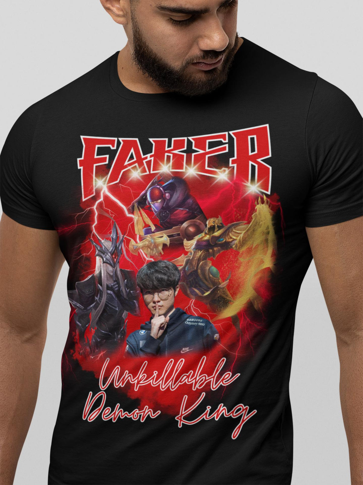 Faker Unkillable Demon King Shirt, T1 GOAT Tee Azir Yone Zed, League of Legends Esports Fan Gift for Him Her, LoL Gamer Bf Gf TShirt Merch | TI59